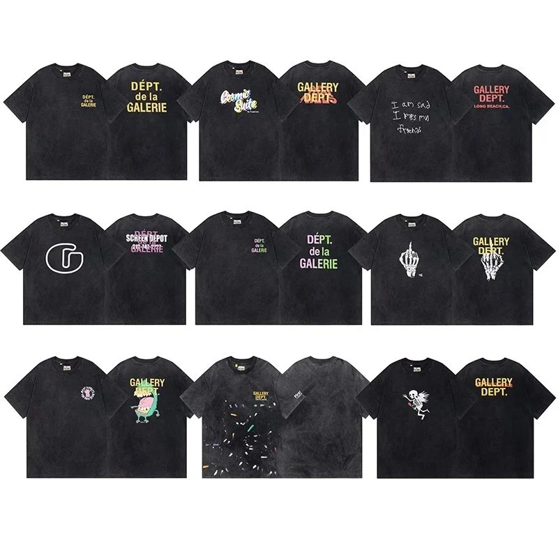 Gallery Dept Distressed Black T-Shirt Collection with Graphic Prints