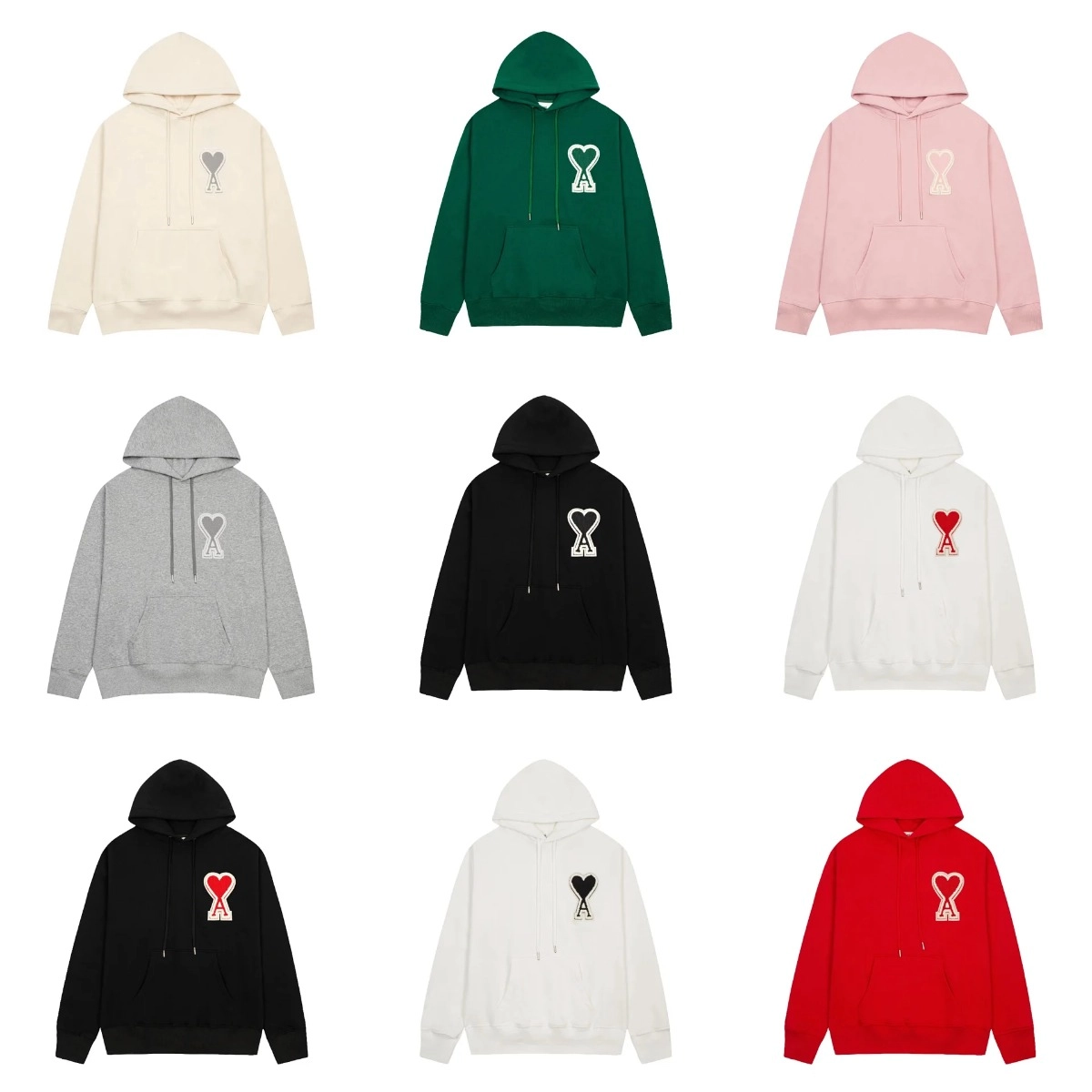 Ami Paris Heart Logo Hoodie - Deep Green Embroidered