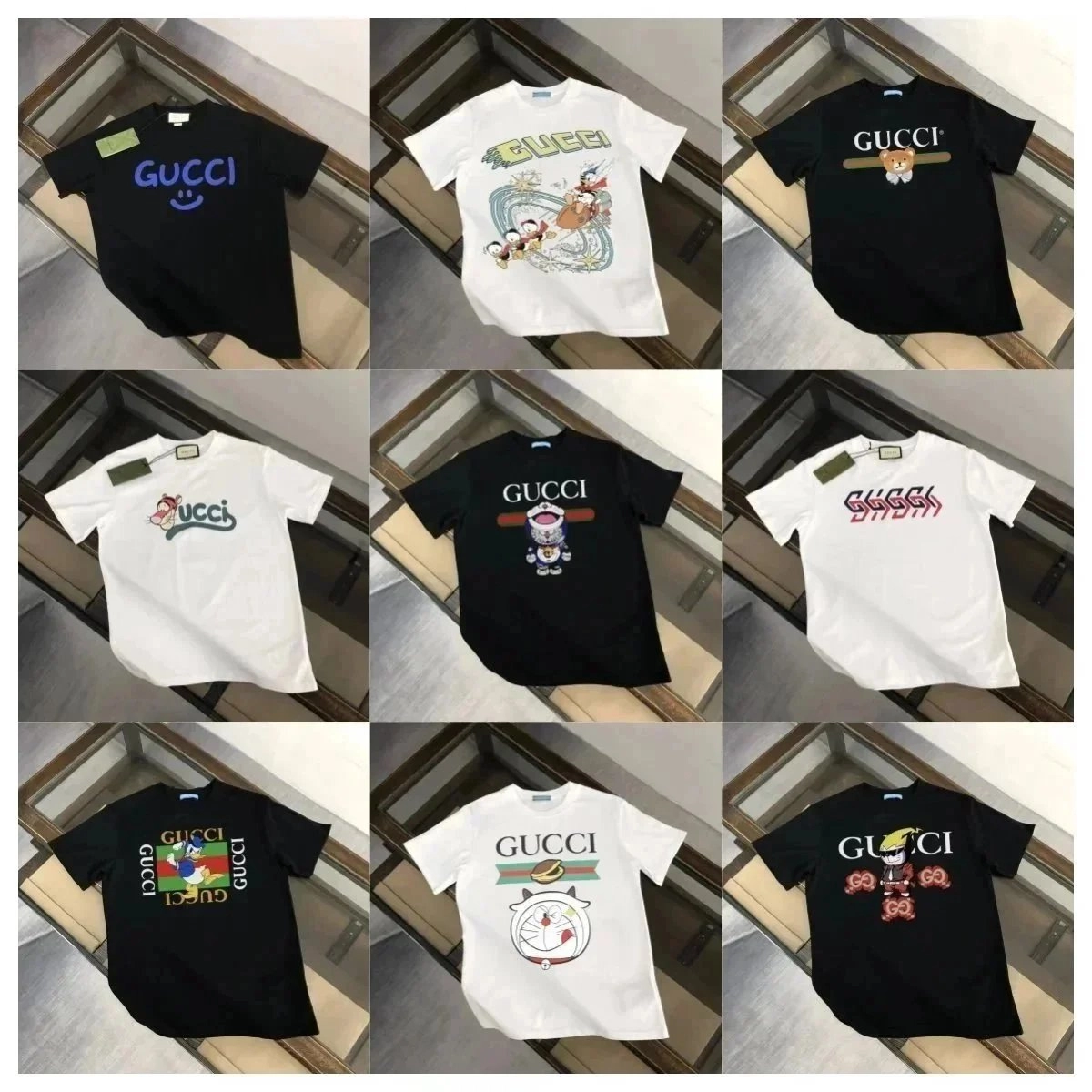 Gucci Doraemon Cartoon Print Black T-Shirt with Logo