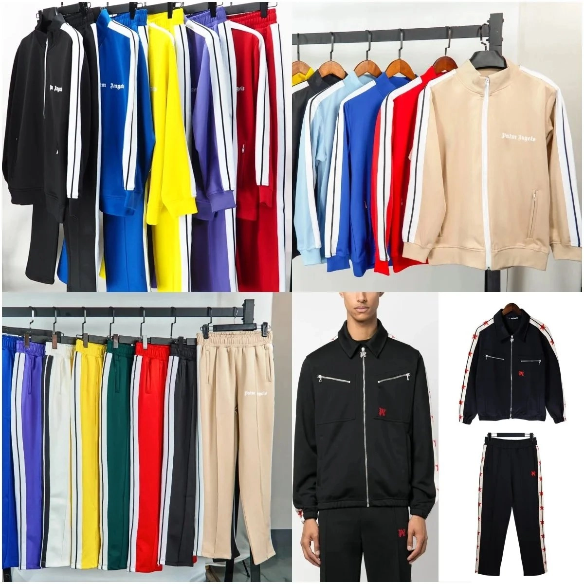 Palm Angels Track Jacket Beige with White Stripes and Logo