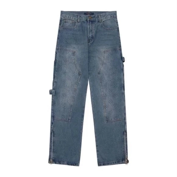 Louis Vuitton Monogram-Print Denim Cargo Pants Blue