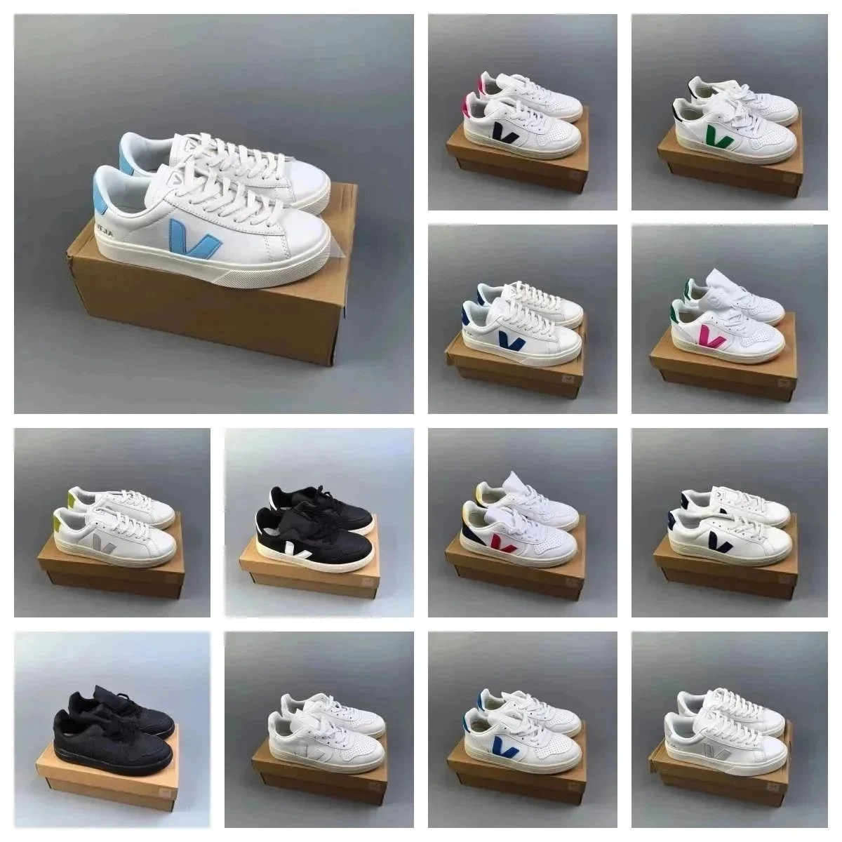 Veja Campo Leather Sneakers White with Colorful V Logo