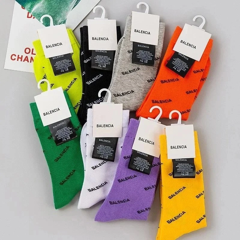 Balenciaga Logo-Print Cotton Socks in Vibrant Colors