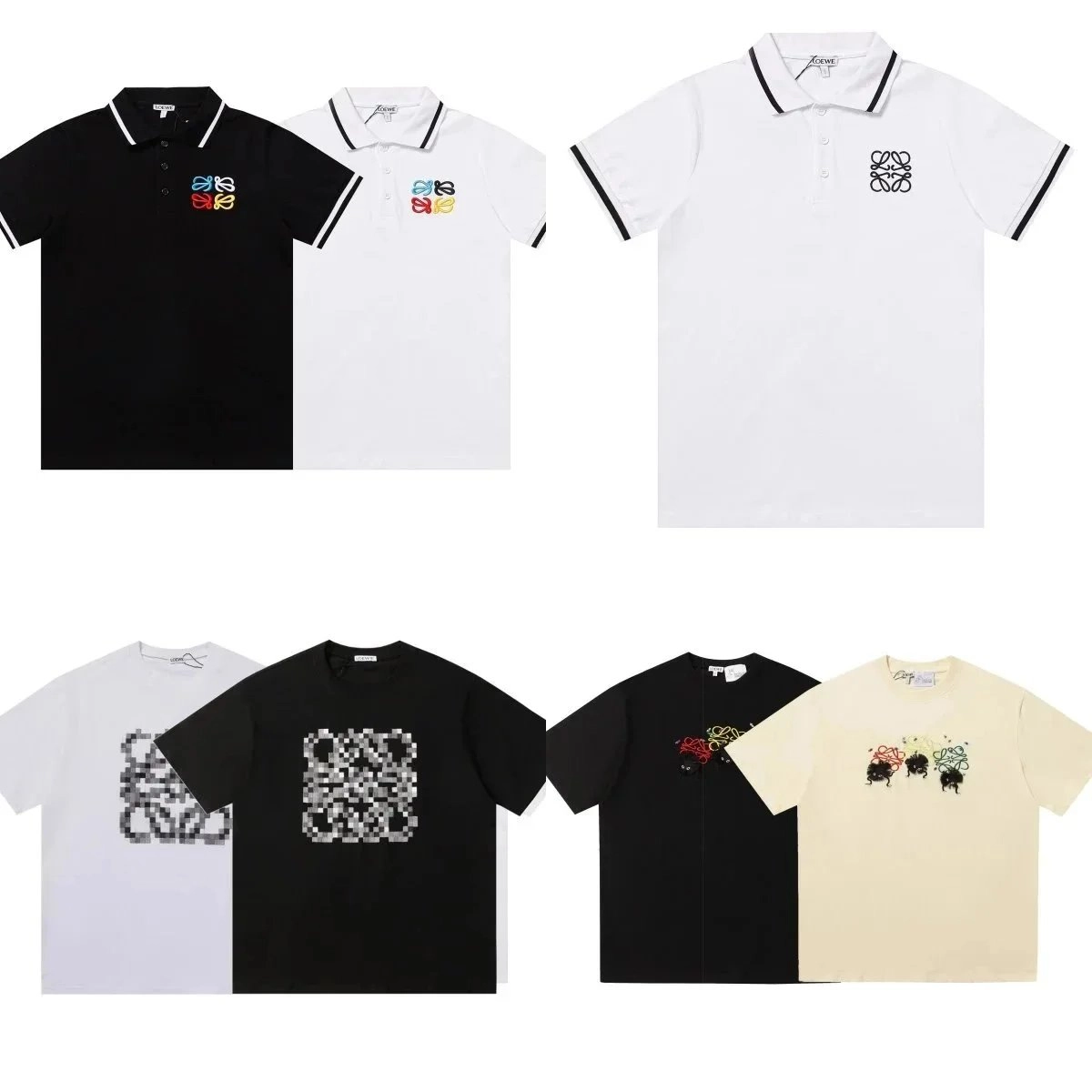 Loewe Anagram Embroidered Polo Shirt Black White Contrast Trim