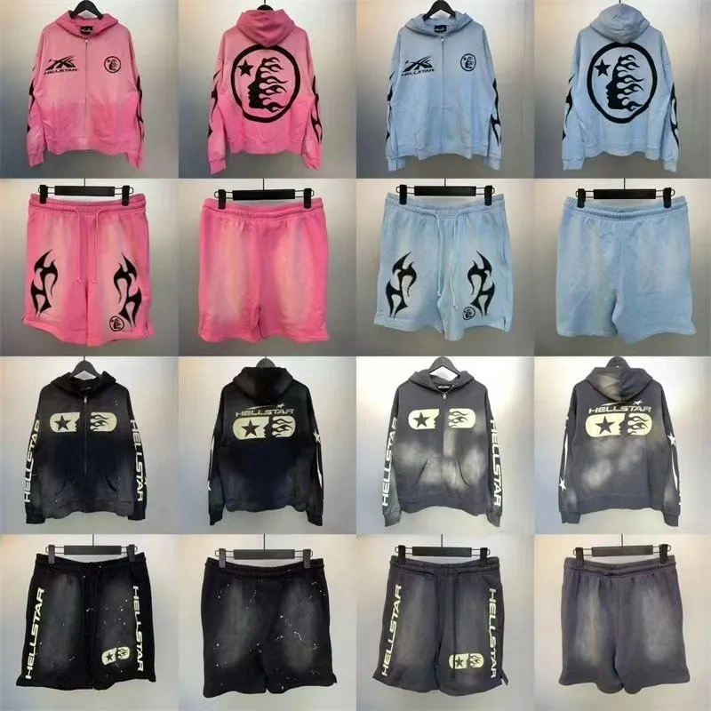 HELLSTAR Flame Skull Zip-Up Hoodie Pink Gradient