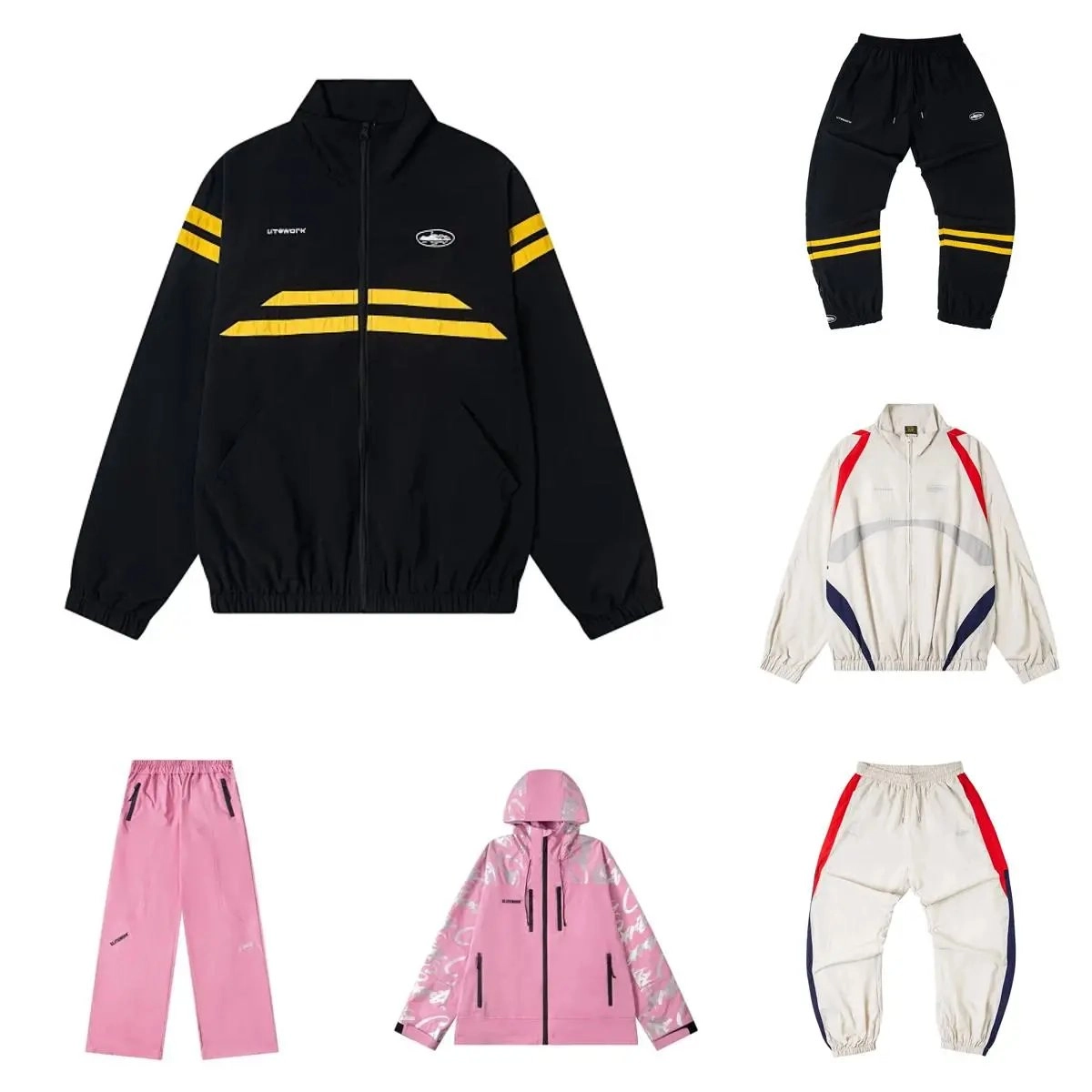 UTWORK Black Track Jacket with Yellow Stripes and Logo