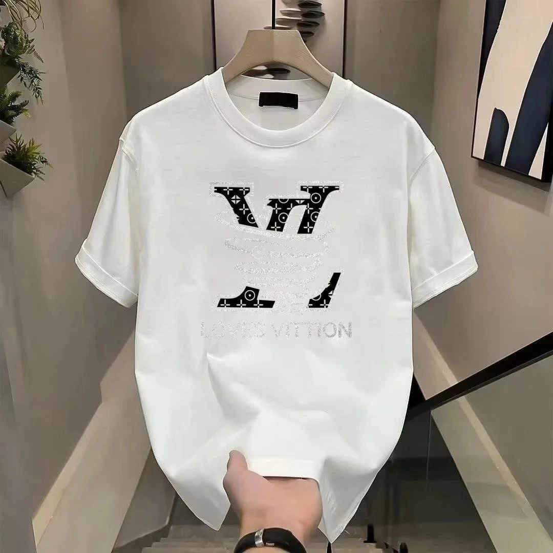 Louis Vuitton White T-Shirt with Monogram LV Logo and Crystal Embellishment