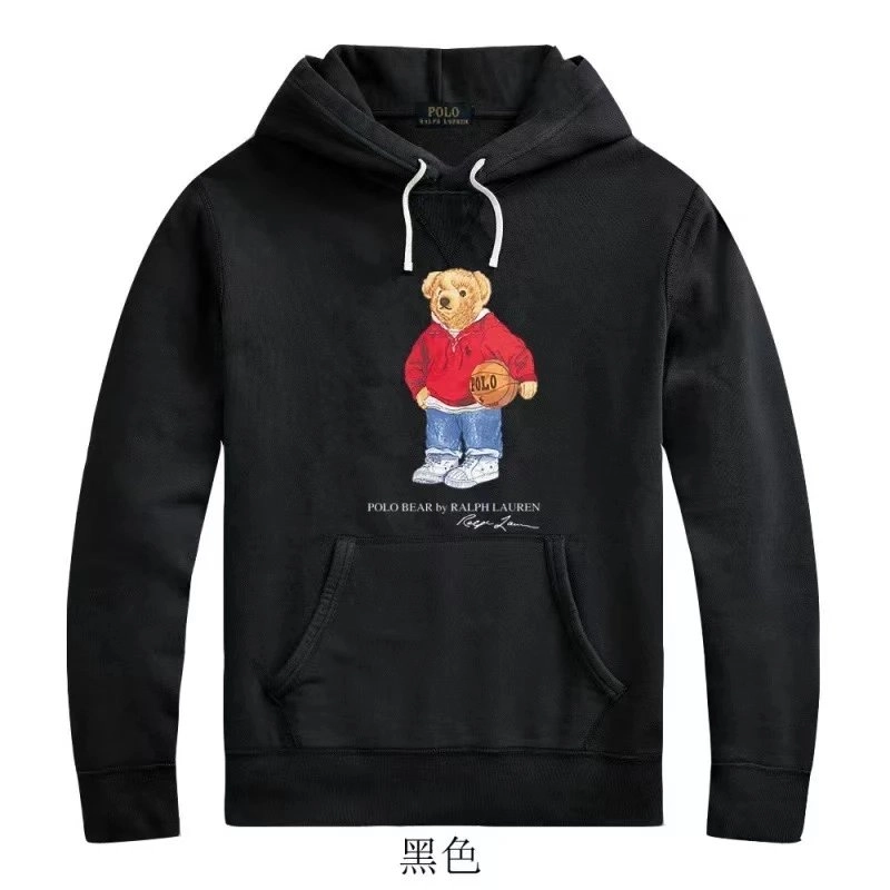 Polo Bear Hoodie Black with Embroidered Bear Graphic