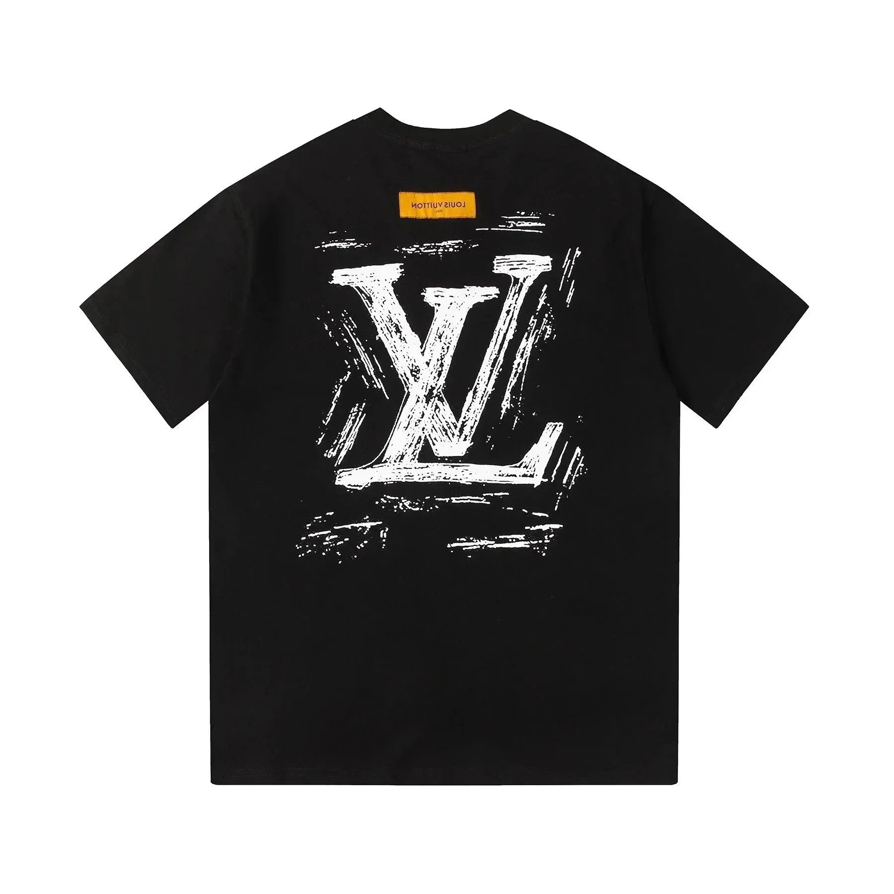 Louis Vuitton Black T-Shirt with Distressed White LV Logo Print