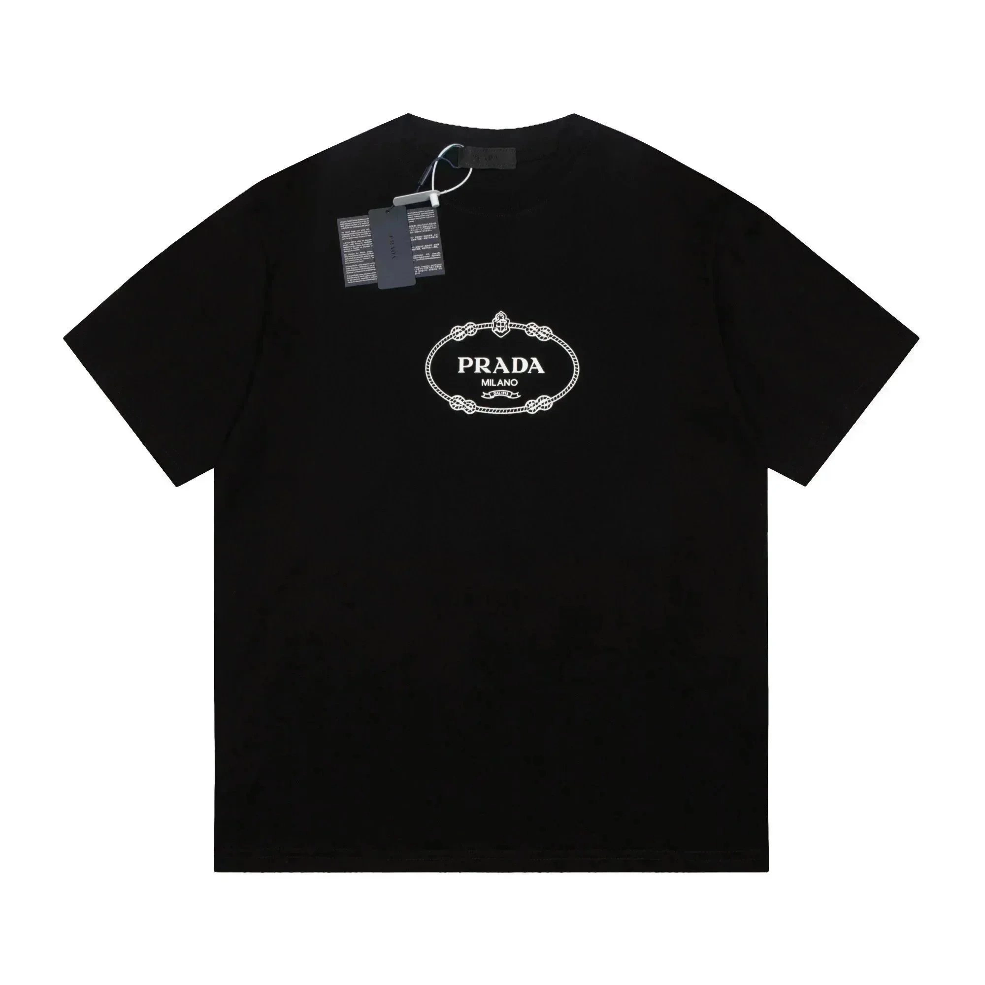 Prada Milano Logo Embroidered Black Cotton T-Shirt