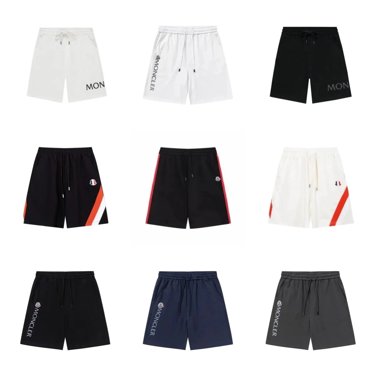 Moncler Logo-Print Drawstring Shorts - White Black Navy Gray