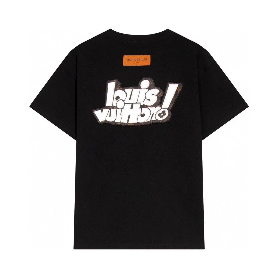 Louis Vuitton Black T-Shirt with Distorted Logo Print