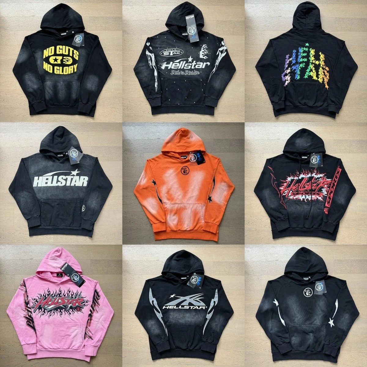 Hellstar Black Hoodie with Rainbow Gradient Logo and Star Pattern