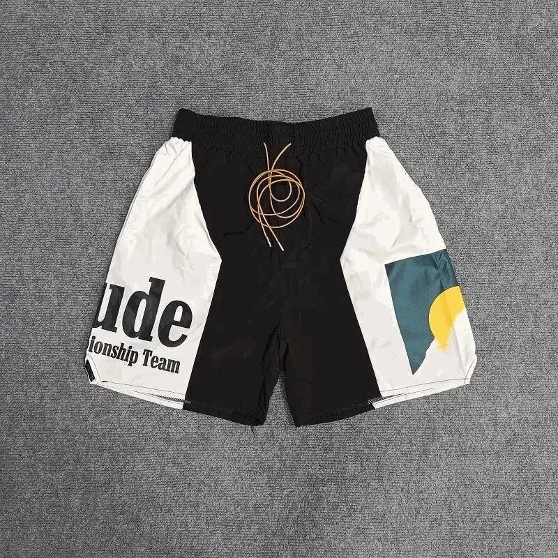 Rude Championship Team Swim Shorts - Black White Abstract Print