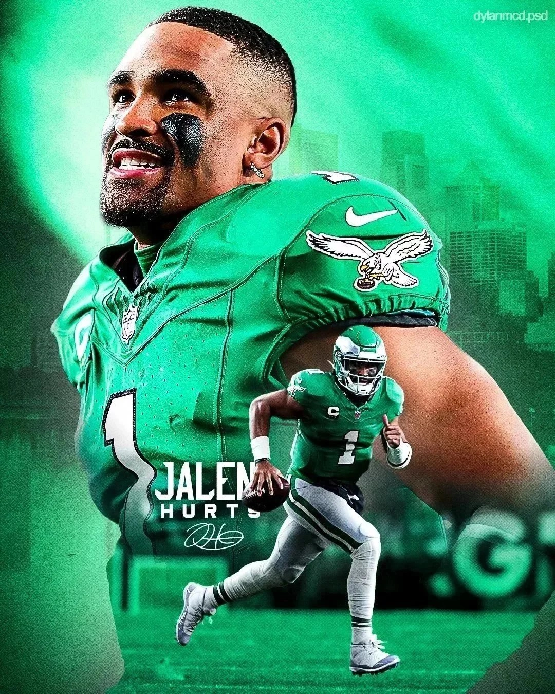 Philadelphia Eagles Jalen Hurts #1 Green Game Jersey