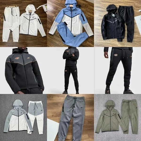 Nike Tech Fleece Windrunner Hoodie and Joggers Set - White/Black/Gray