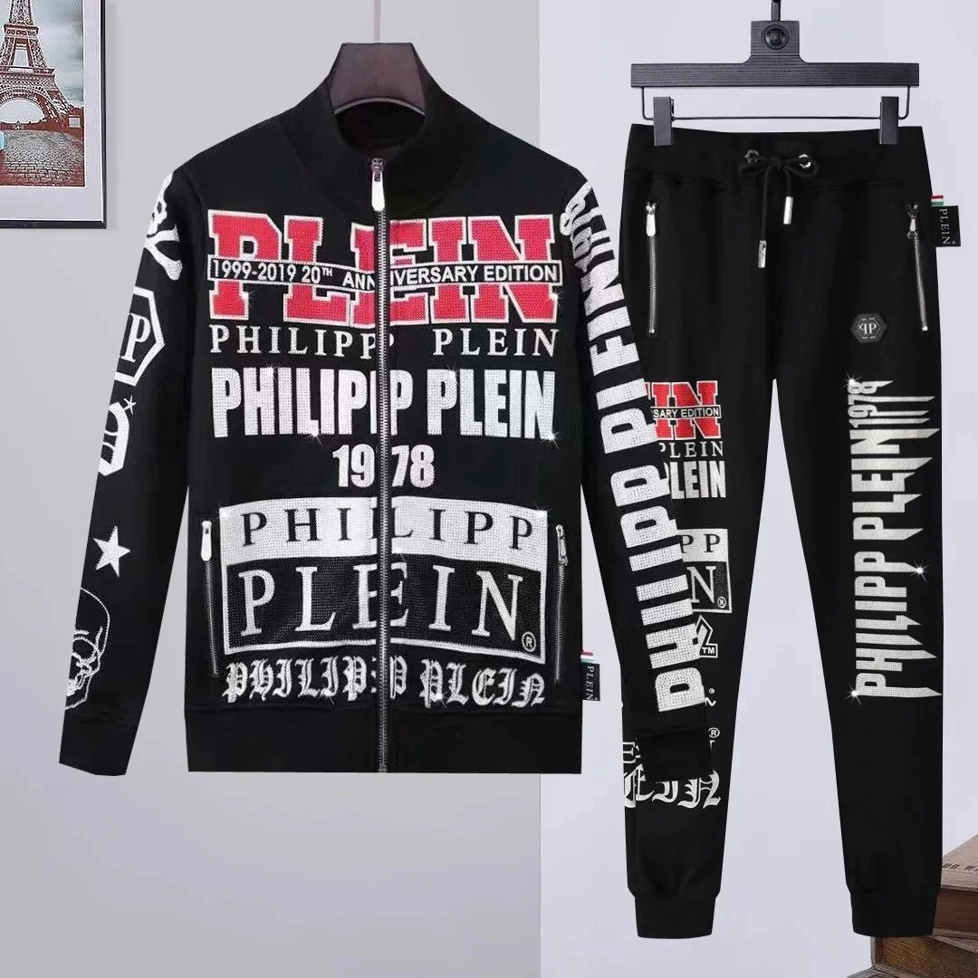 Philipp Plein 20th Anniversary Edition Black Logo-Print Zip-Up Jacket & Joggers Set