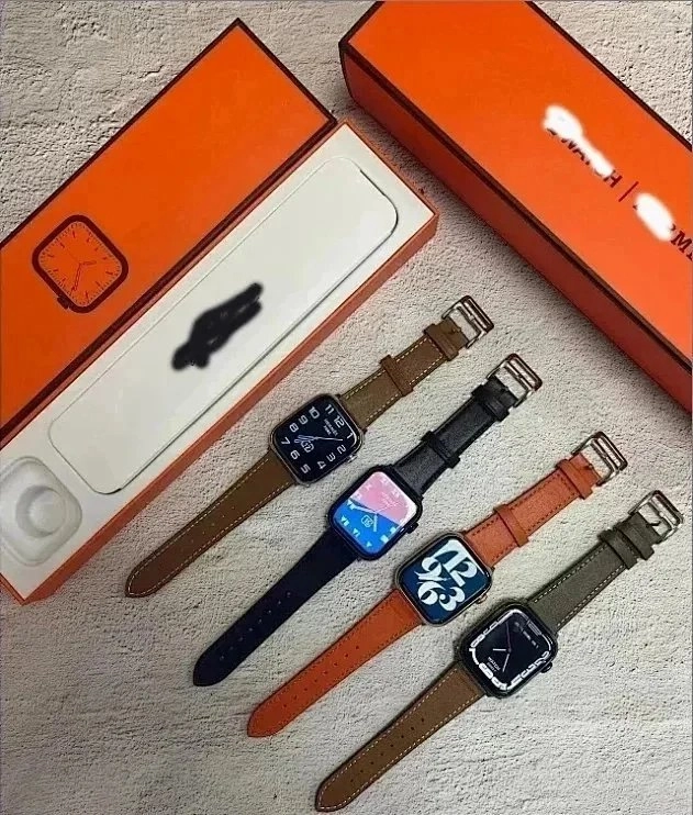 Herm&egrave;s Apple Watch Series 7 with Leather Strap - Orange Box Edition
