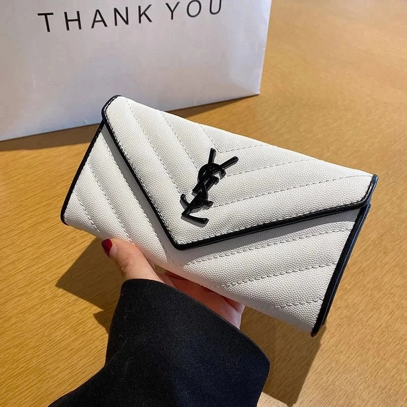 Saint Laurent Monogram YSL White Quilted Envelope Clutch