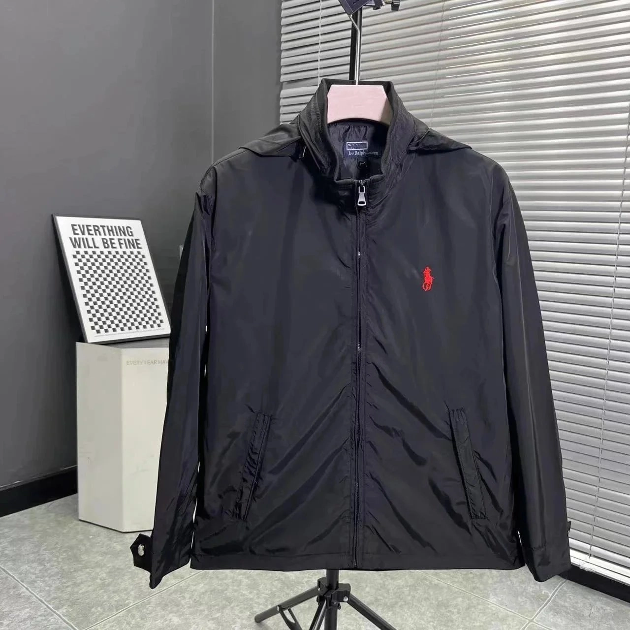 Polo Ralph Lauren Black Windbreaker Jacket with Red Pony Logo