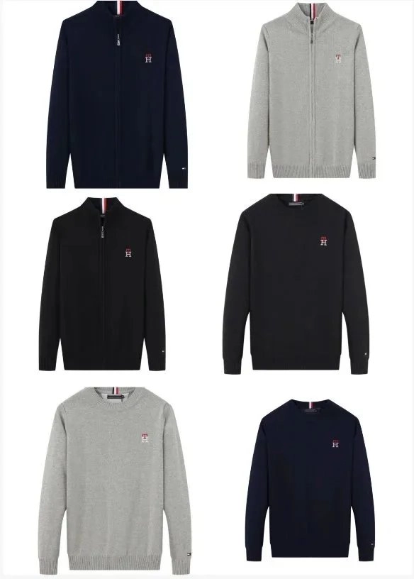 Tommy Hilfiger Full-Zip Knit Sweater Navy Blue Ribbed Cuff