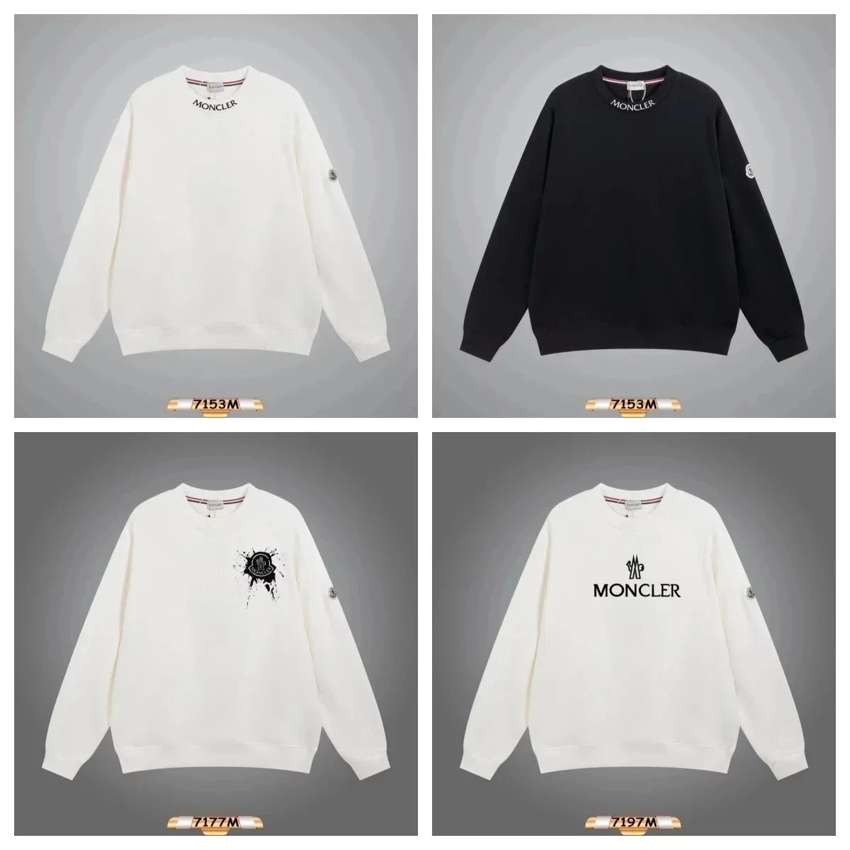 Moncler 7153M Crewneck Sweatshirt White Black Logo Embroidery