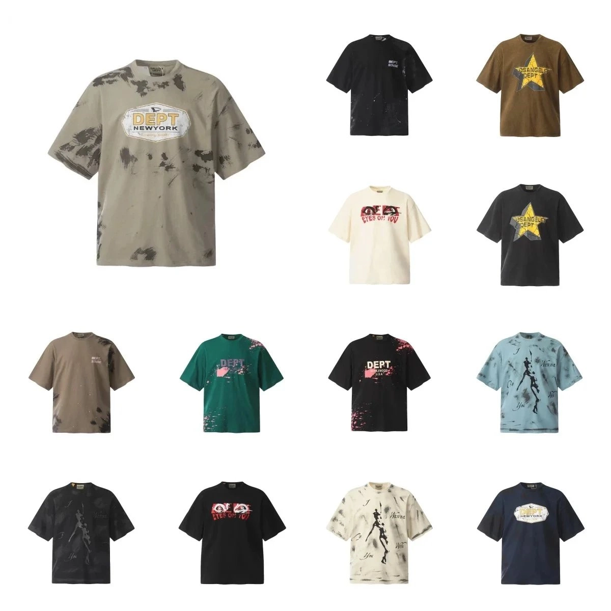 DEPT New York Oversized T-Shirt with Distressed Print Beige