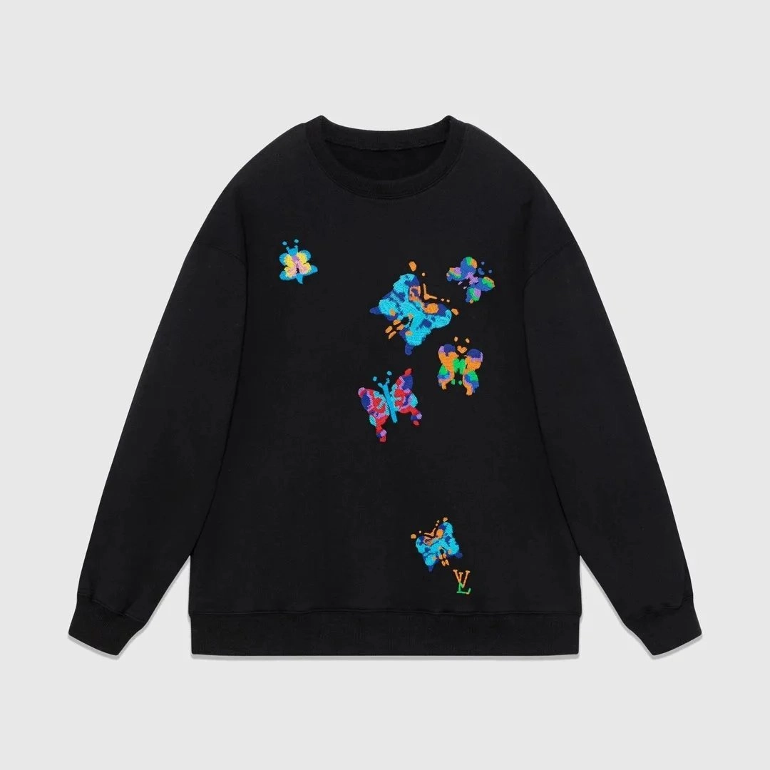 Louis Vuitton Black Sweatshirt with Multicolor Butterfly Embroidery