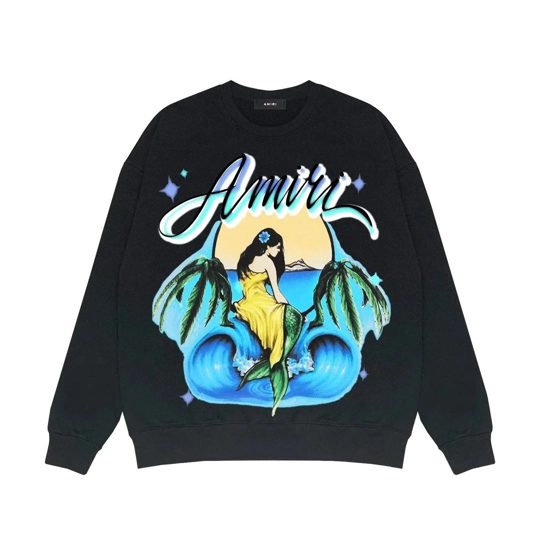 Amiri Mermaid Graphic Crewneck Sweatshirt Black