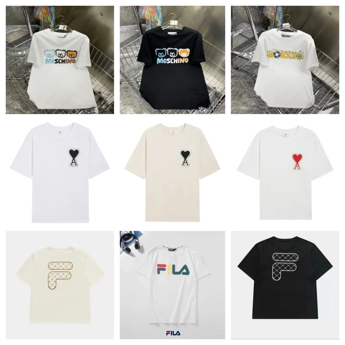 Moschino Bear Trio Logo Cotton T-Shirt White Black