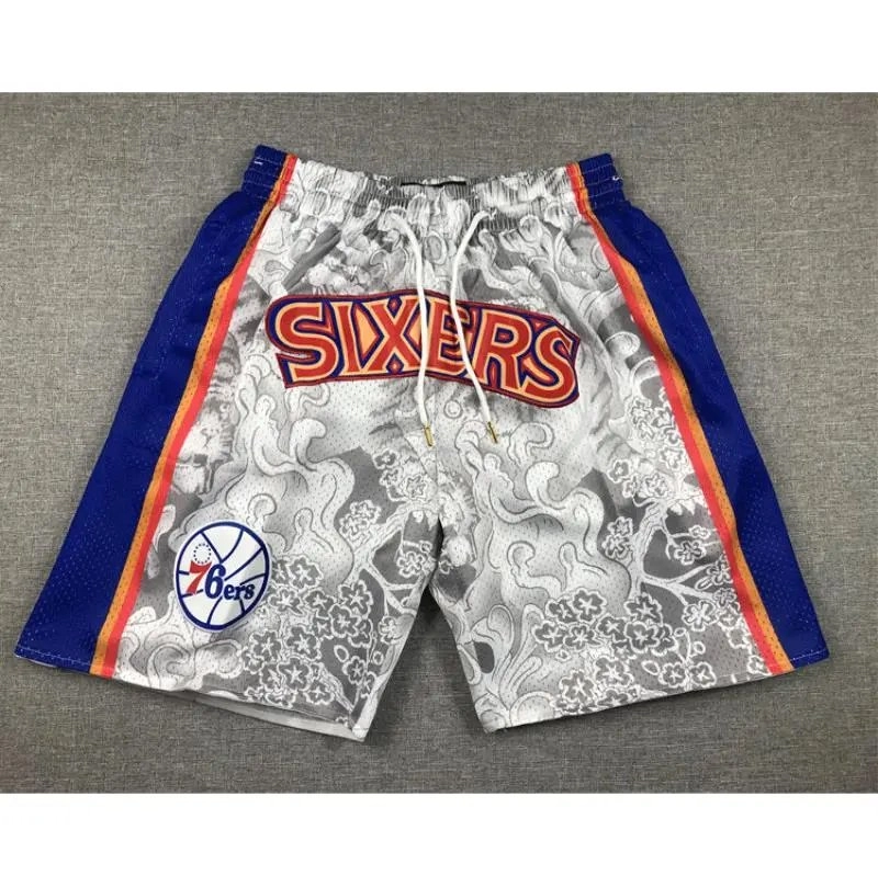 Philadelphia 76ers Floral Pattern Basketball Shorts - Blue/White