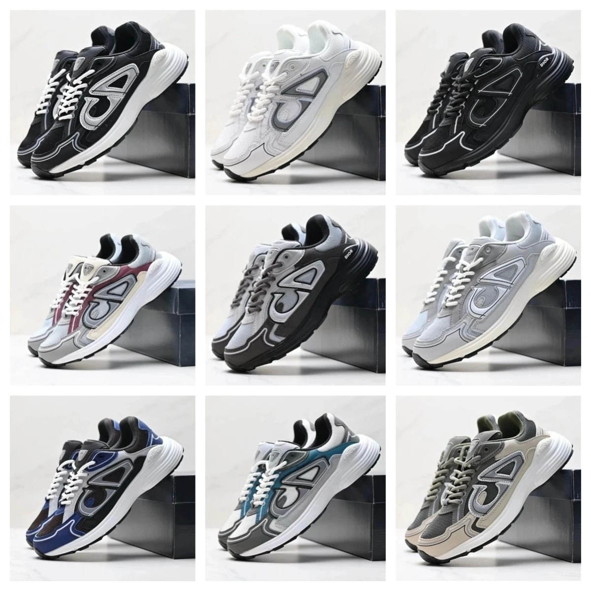 Dior B23 Low-Top Sneaker Black-Silver Mesh with Logo Overlay