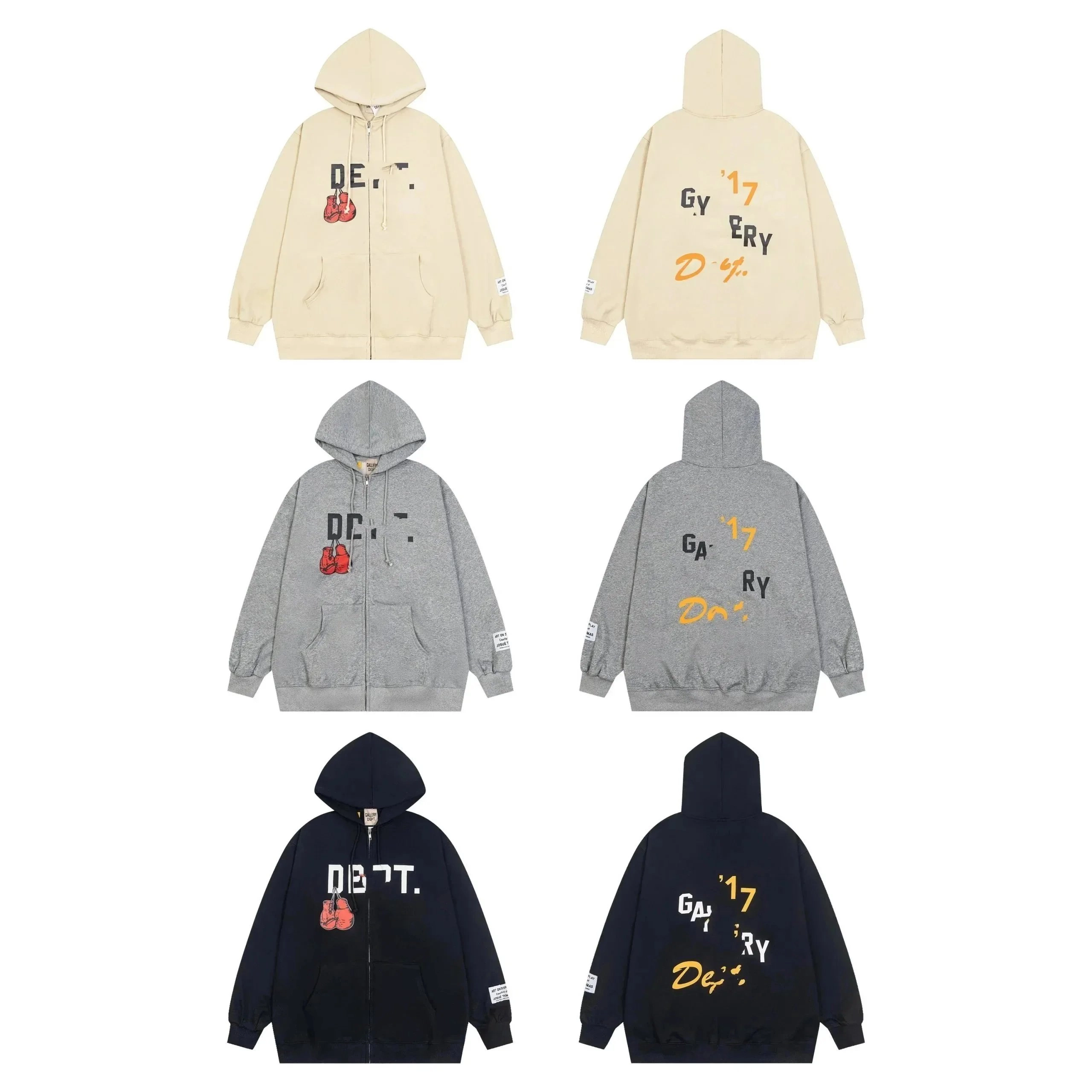 DEPT. Boxing Gloves Zip-Up Hoodie - Beige Gray Navy