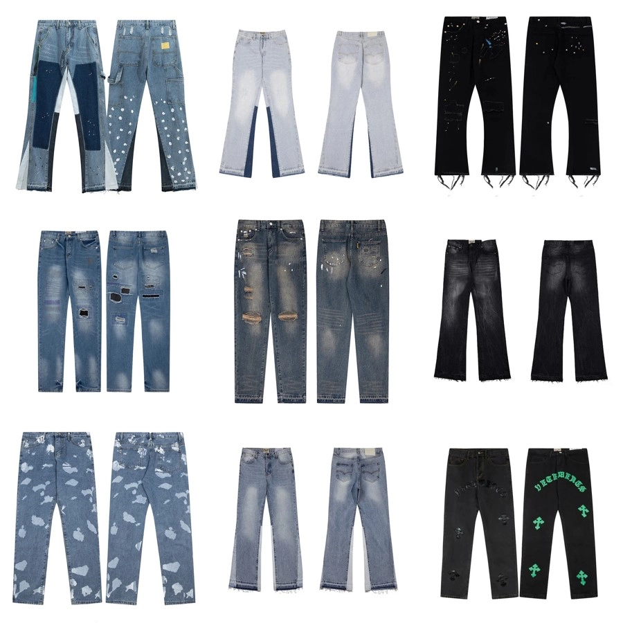 VETEMENTS Distressed Black Denim Jeans with Green Embroidery