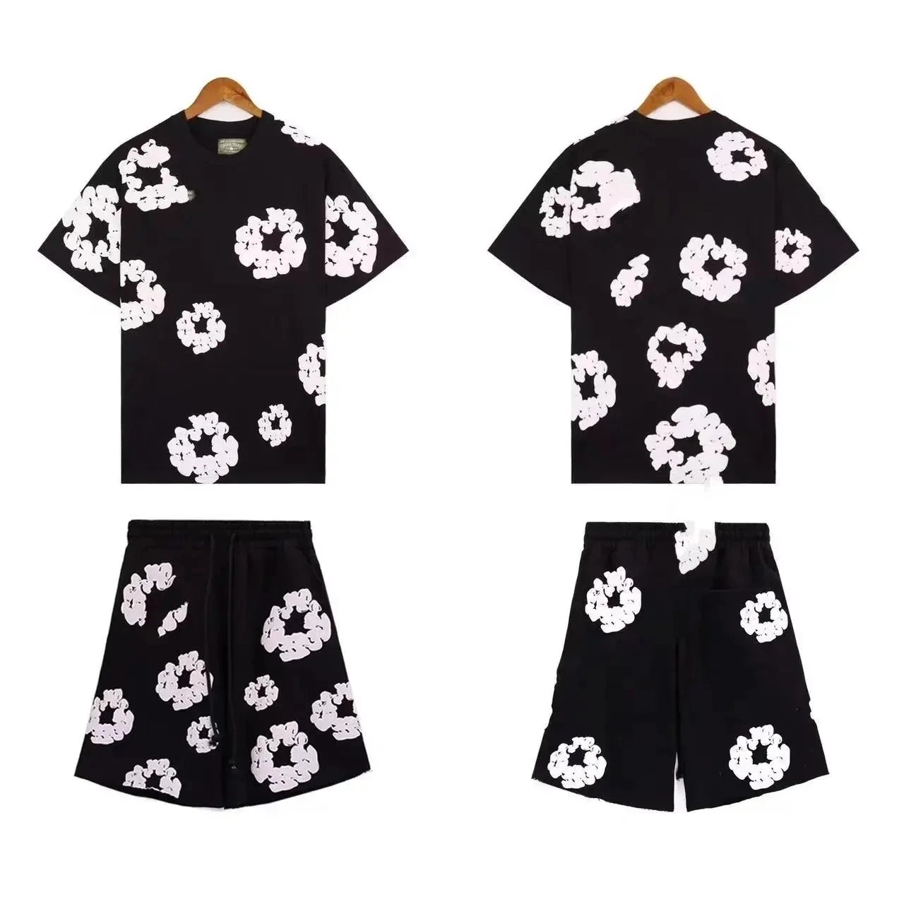 Prada Black Floral-Print Oversized T-Shirt and Shorts Set