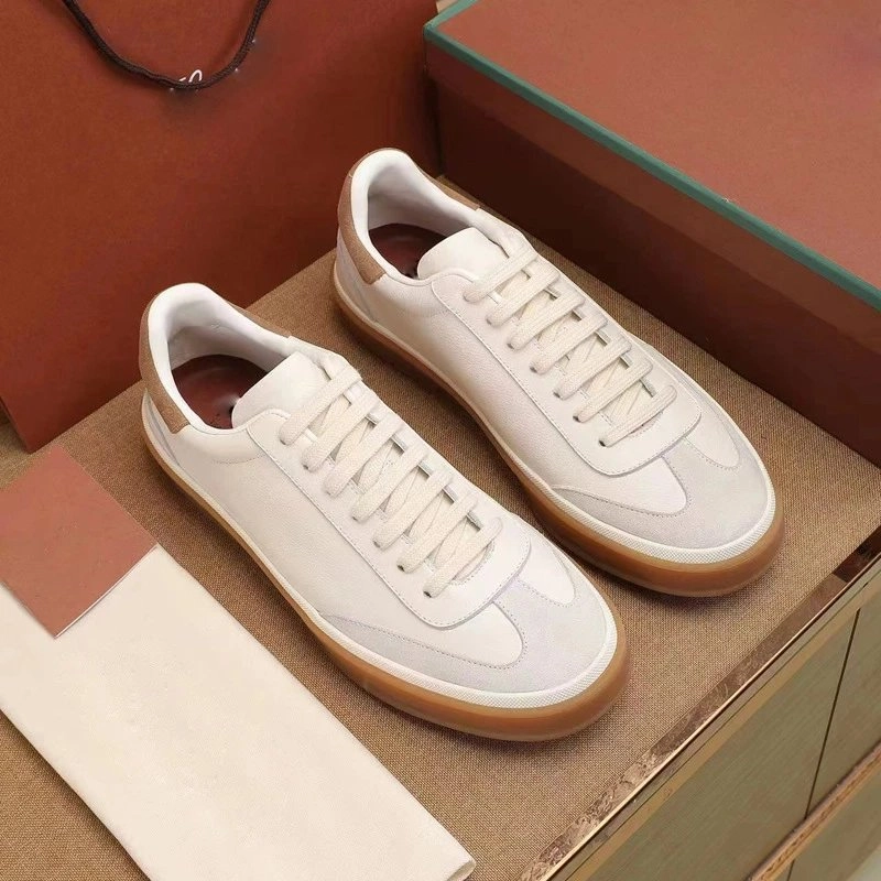 Herm&egrave;s White Leather Sneakers with Gum Sole and Tan Accents