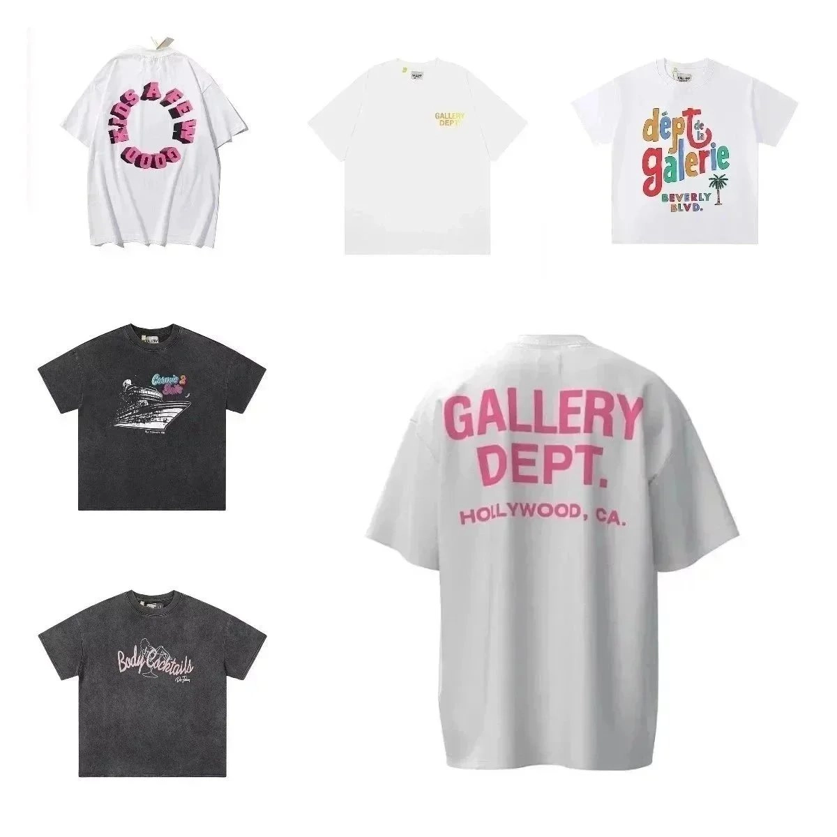 Gallery Dept Hollywood CA Oversized T-Shirt Pink Print White
