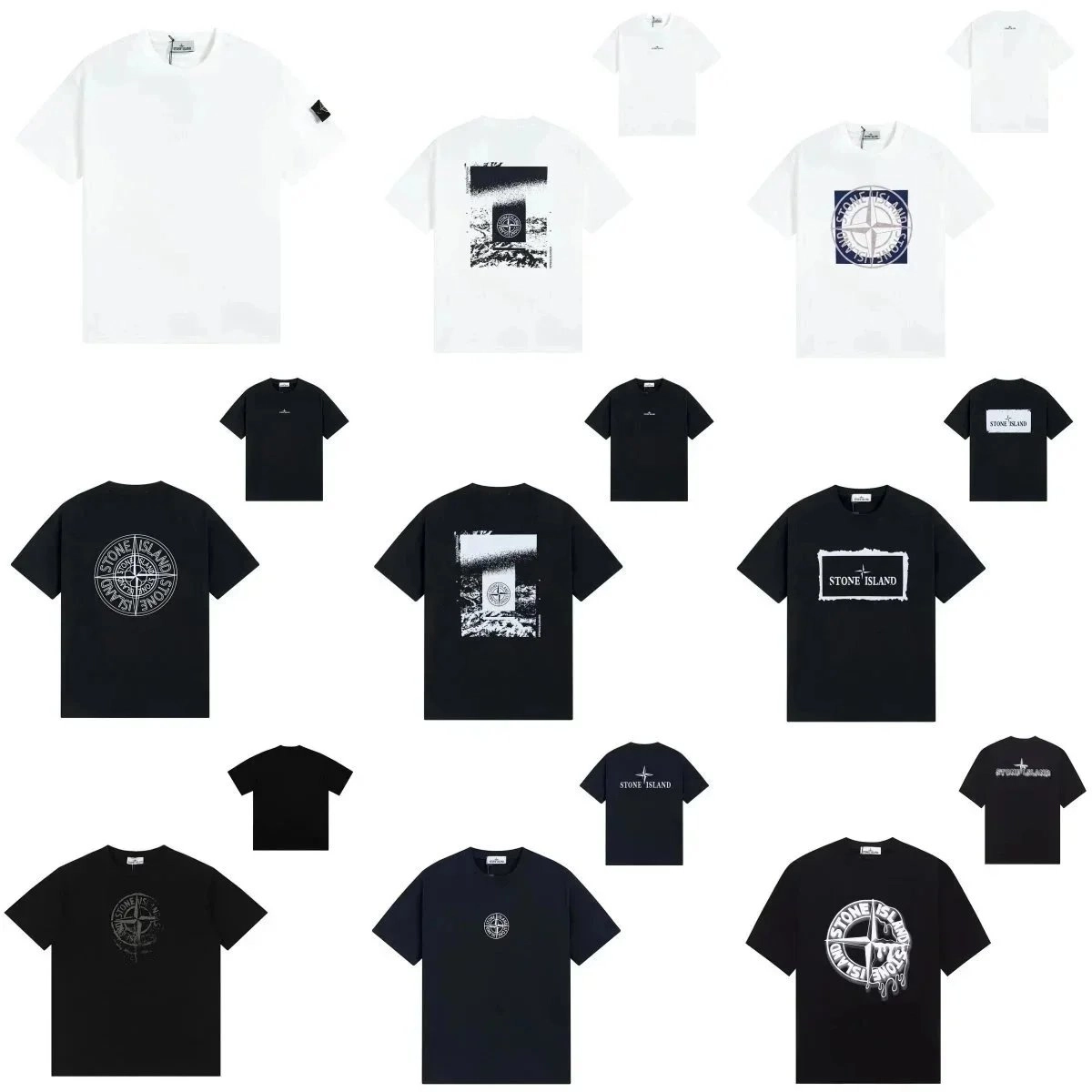 Stone Island Compass Logo T-Shirt White Black Graphic Print