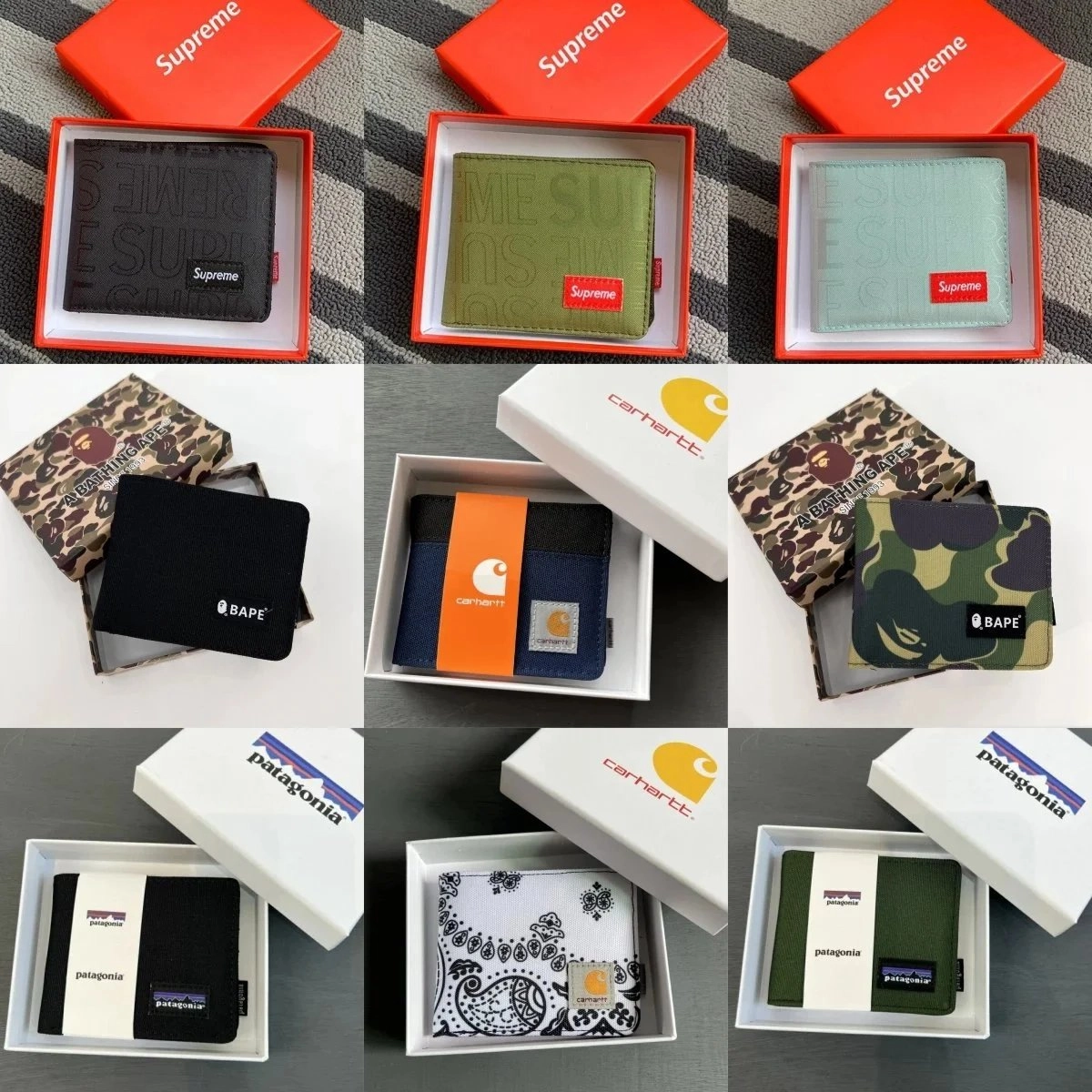Supreme Embossed Logo Bifold Wallet - Black Olive Mint