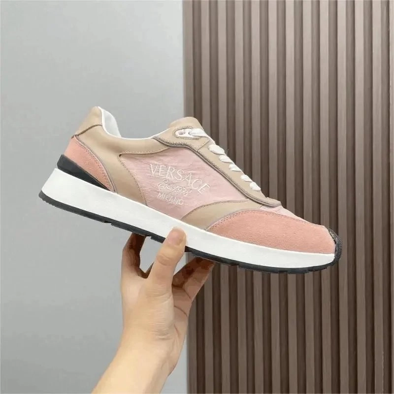 Versace Pink Beige Suede Sneaker with Embossed Logo
