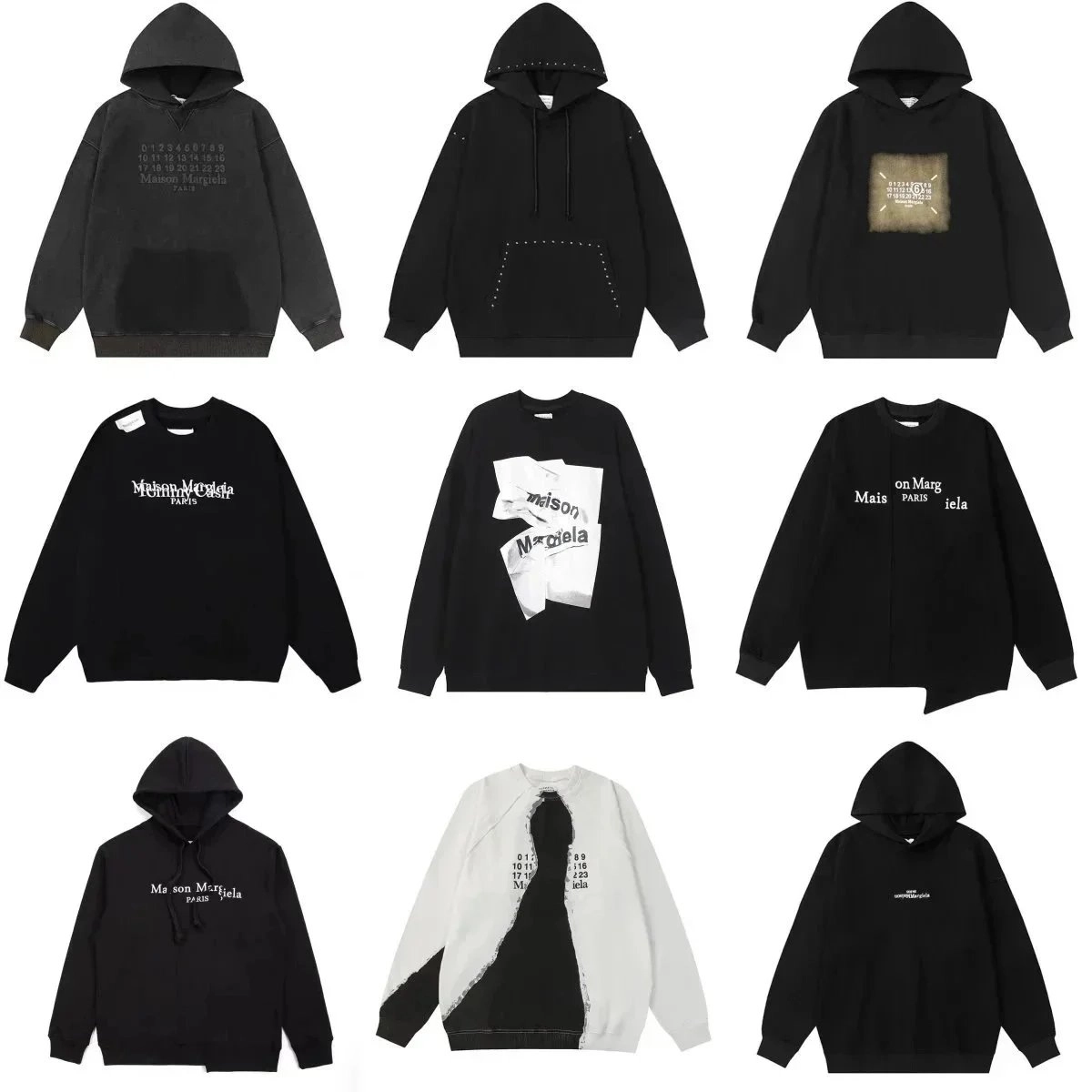 Maison Margiela Black Hoodie with Numeric Print and Distressed Wash