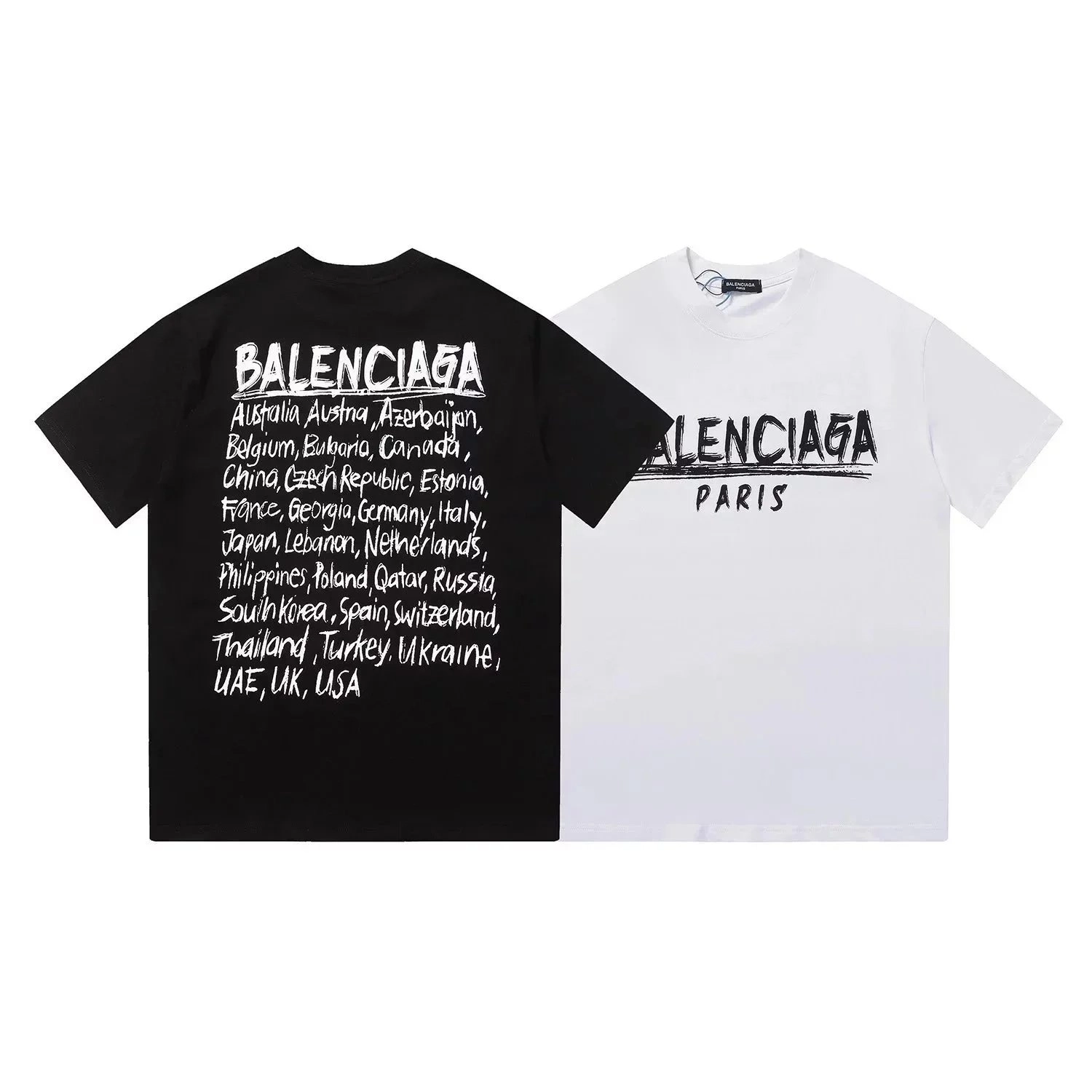 Balenciaga Country List Print T-Shirt Black and White