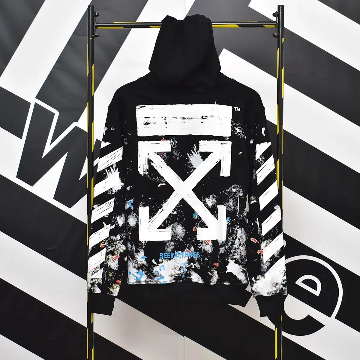 Off-White Diag Arrow Hoodie Black White Paint Splatter