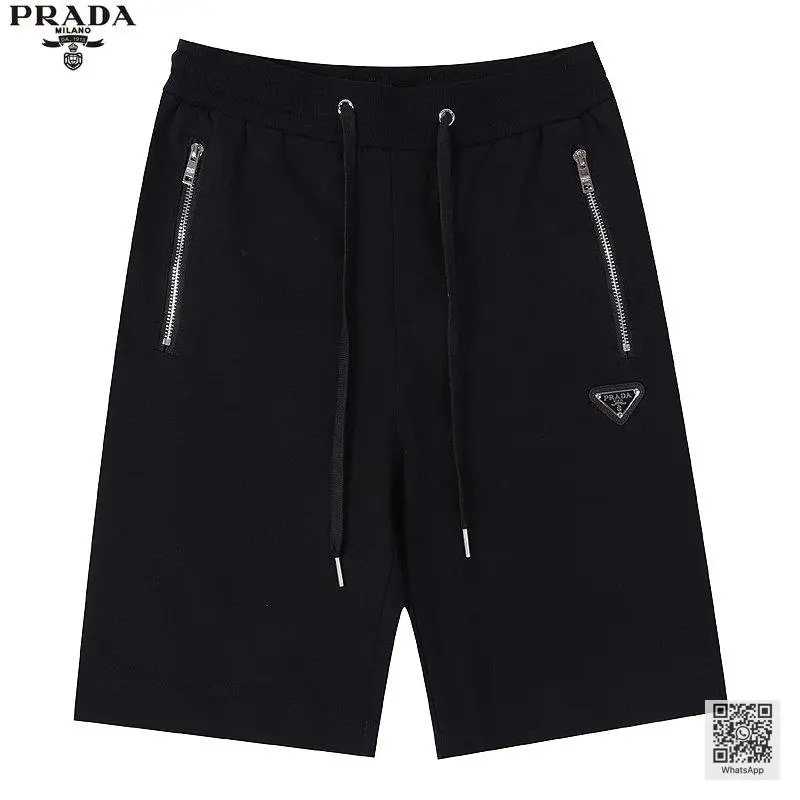Prada Black Zipper-Trimmed Drawstring Shorts with Triangle Logo