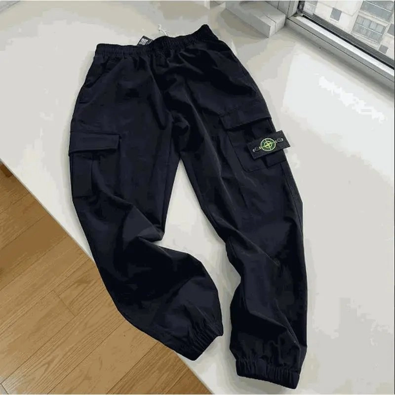 Stone Island Black Cargo Pants with Compass Logo Patch