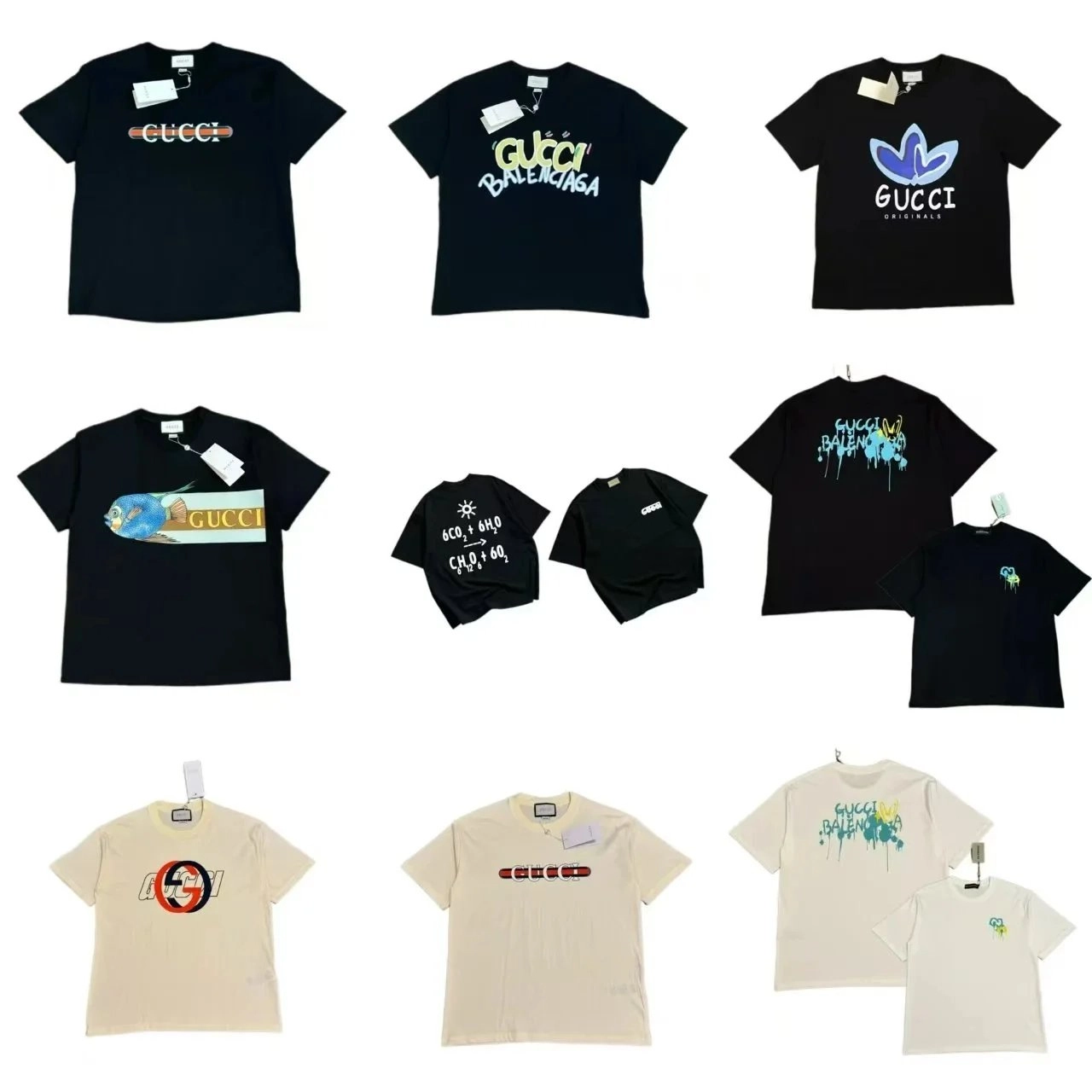 Gucci Balenciaga Collaboration Black T-Shirt with Graffiti Print