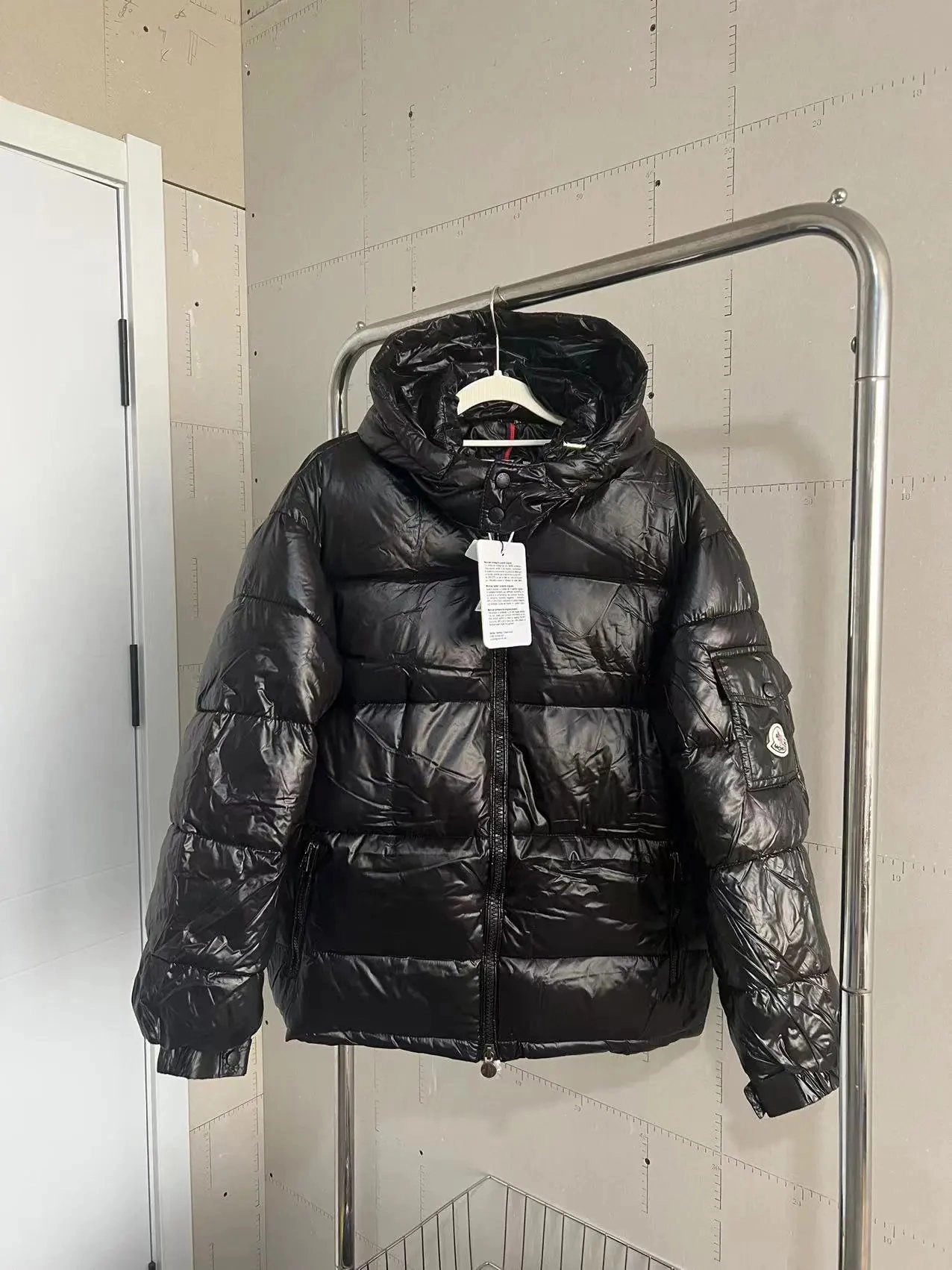 Moncler Maya Black Glossy Down Puffer Jacket with Hood
