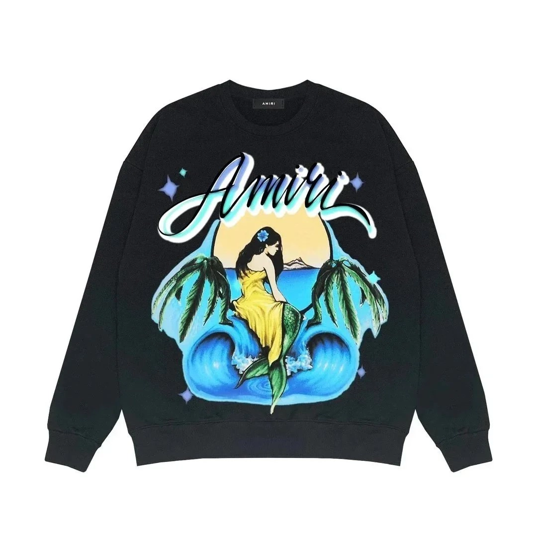 Amiri Mermaid Graphic Black Crewneck Sweatshirt