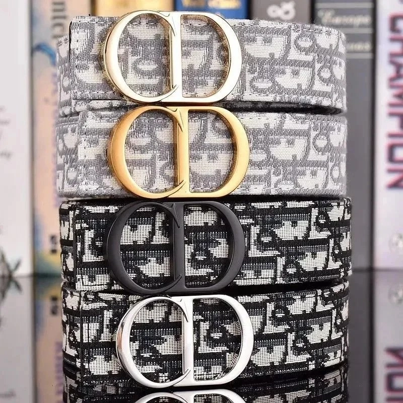Dior Oblique Pattern Belt with CD Buckle - Gray Black Silver Gold