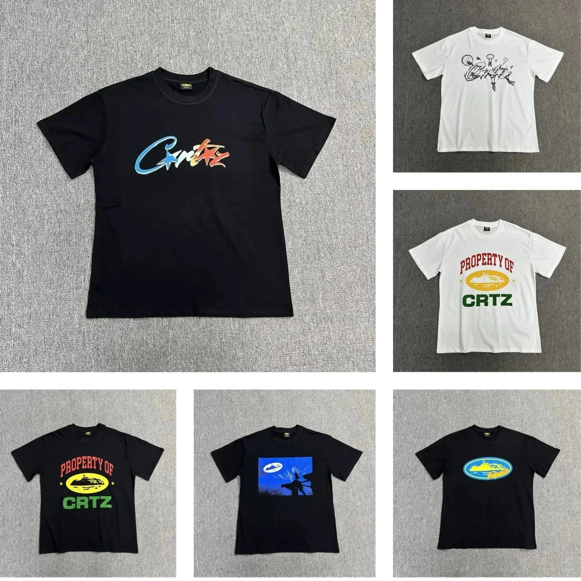 CRTZ Gradient Logo Black T-Shirt with Blue-Red Script Design